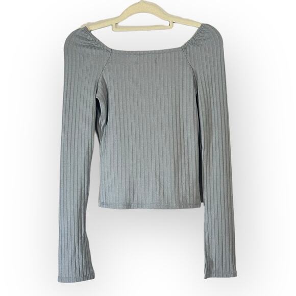 Madewell Light Gray Ribbed Long Sleeve Top - Picture 4 of 10